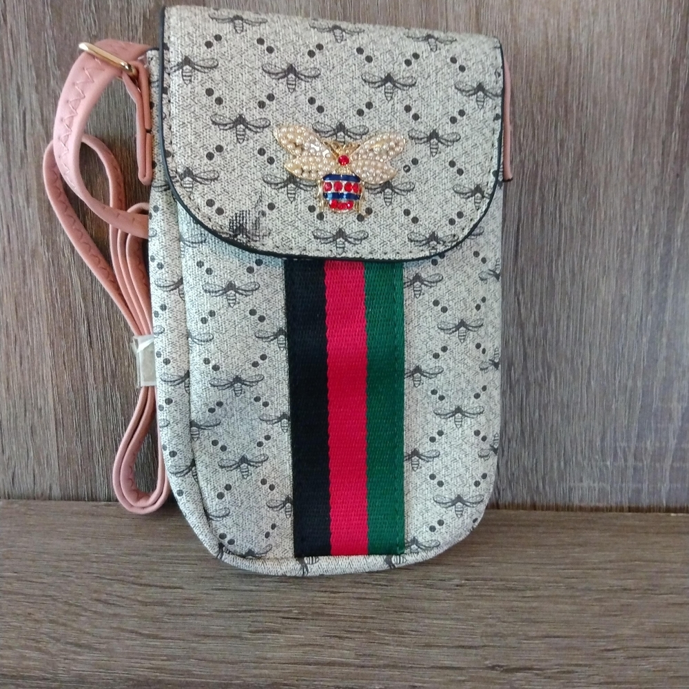 Queen Bee Tan/Pink Multi Striped mini Purse